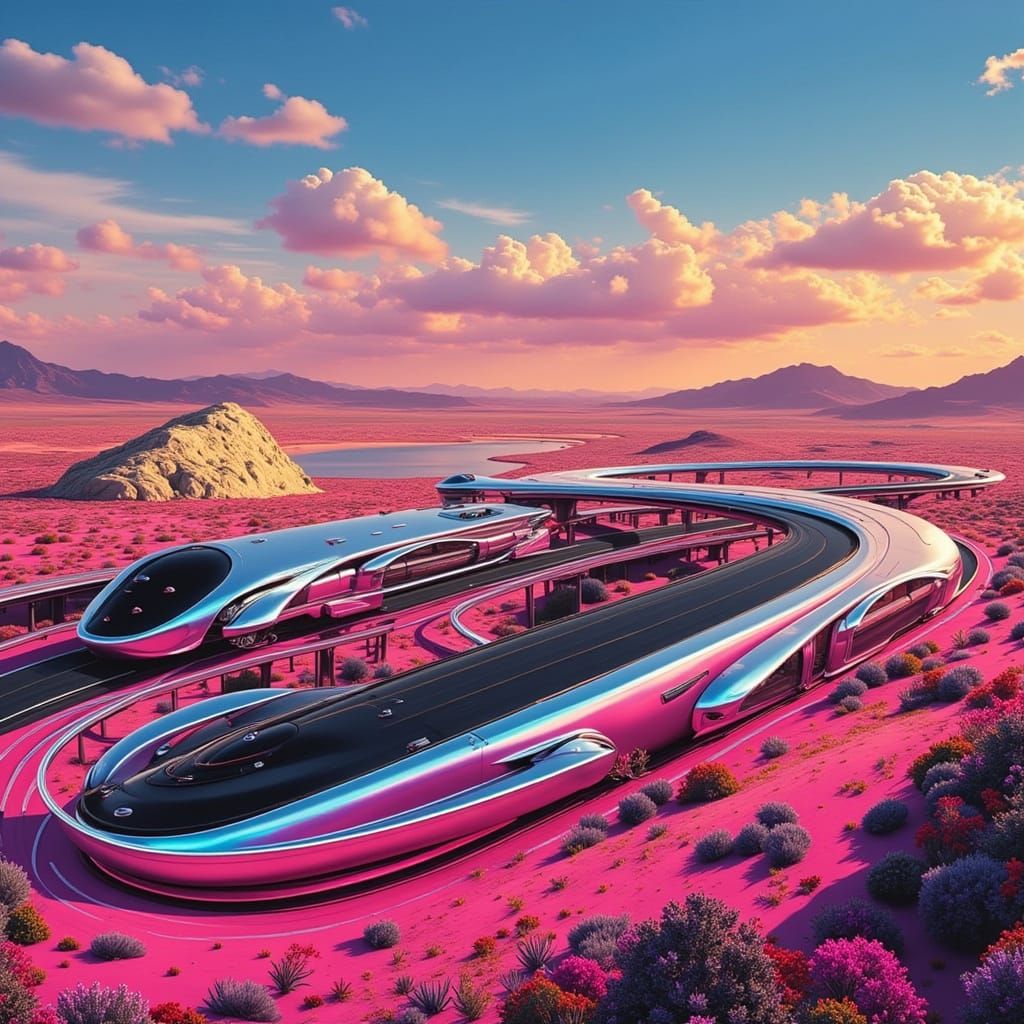 Psychedelic Bullet Train Loops Through California Landscape