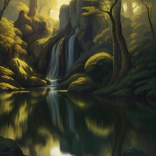 Ethereal Goddess in a Lush Oasis