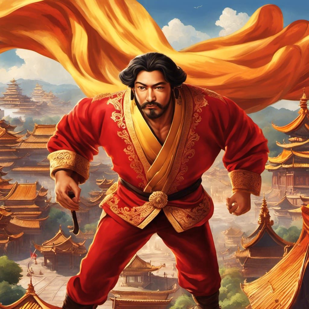 Chinese Superman Soaring Over Hong Kong, Comic Book Style