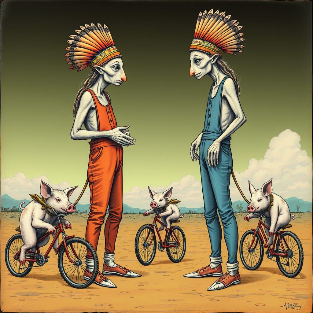 Surreal Figures Converse Amidst Racing Piglets