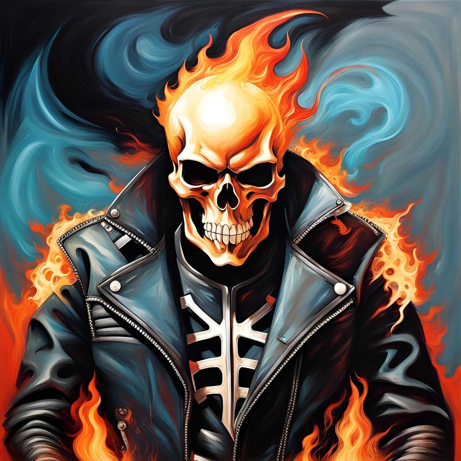 Abstract Ghost Rider Art with Complementary Colors