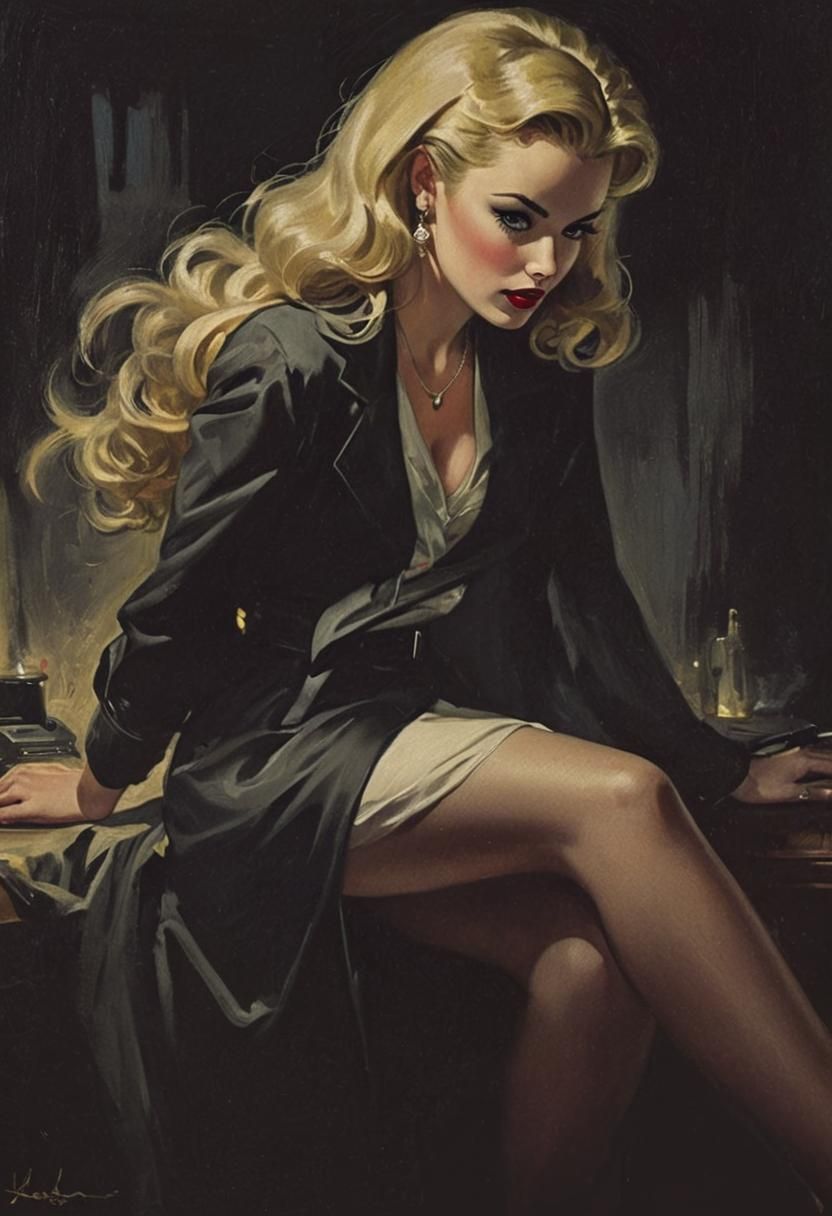 Noir Night Pinup: 1950s Woman in Danger