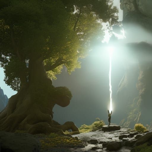 Prometheus Brings Fire to Eden: Fantasy Art