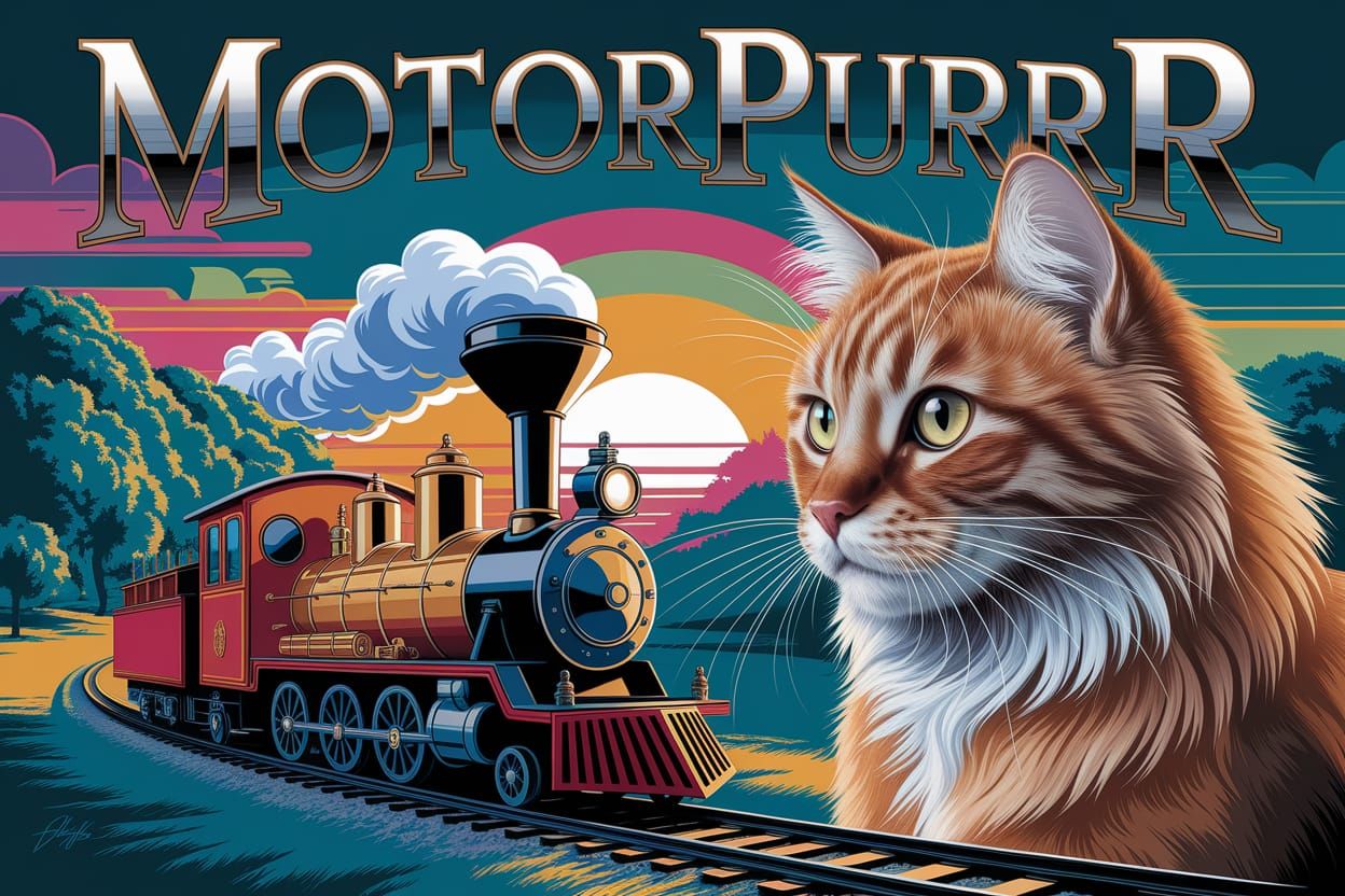 Orange Cat and Toy Train Set in Rutkowski Style