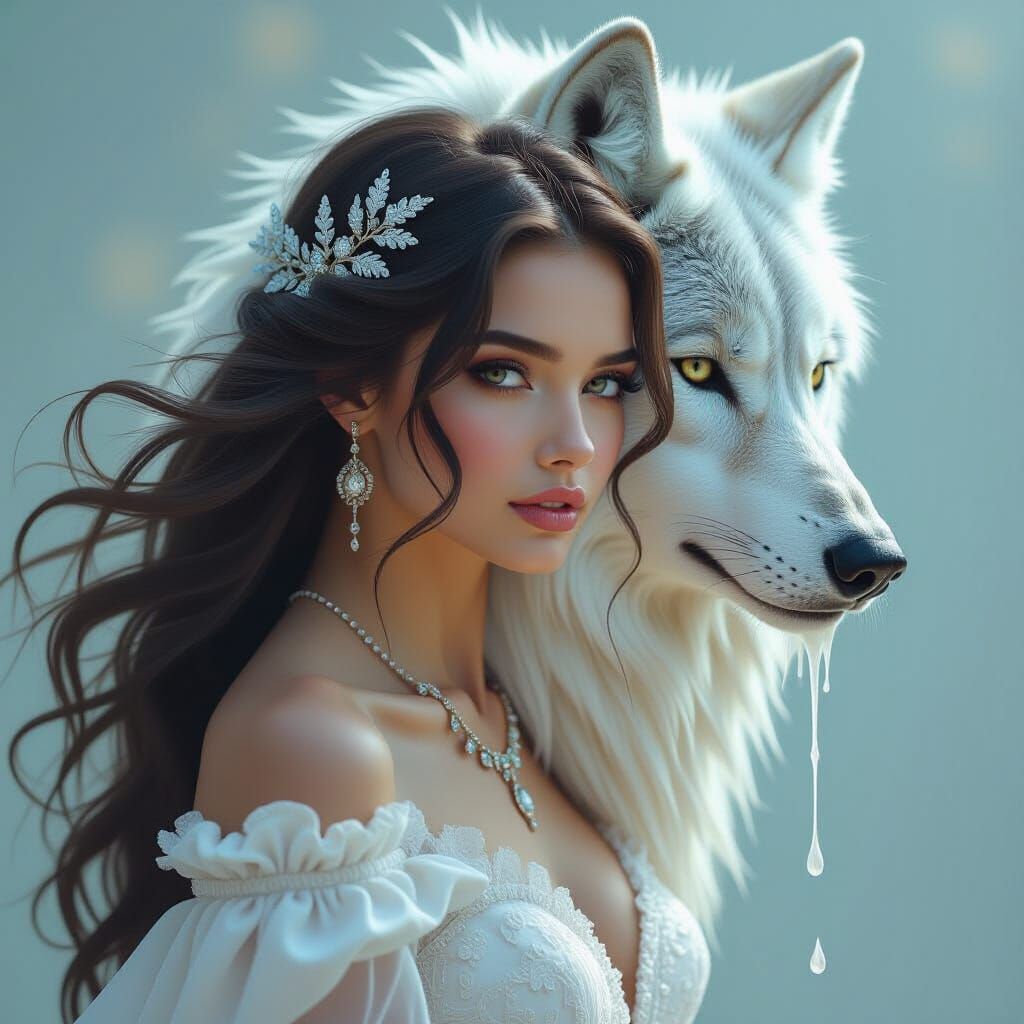 Melting Woman Transforms into Wolf: Surreal Digital Art