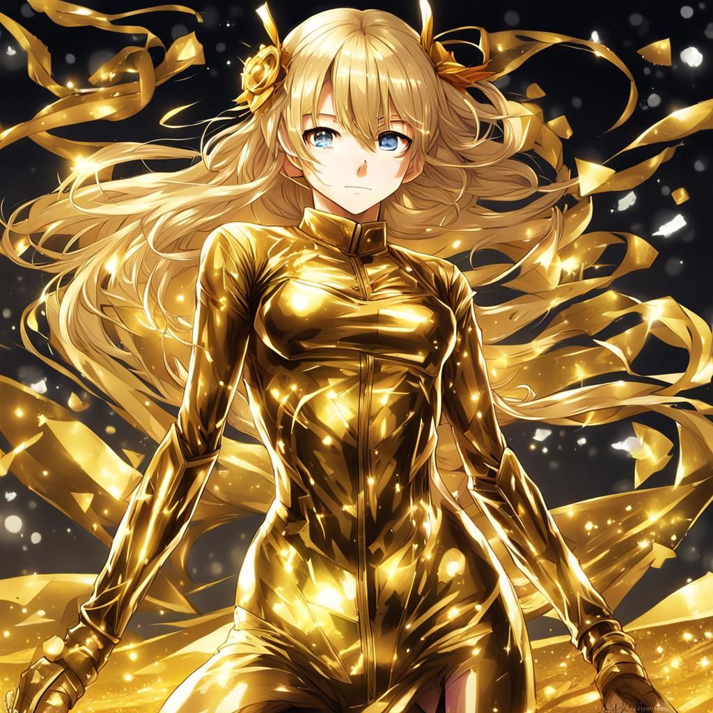 Blonde Girl in Gold Bodysuit: Anime Style