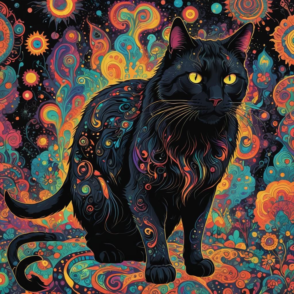 Mystical Psychedelic Black Cat's Mouse-Eye View