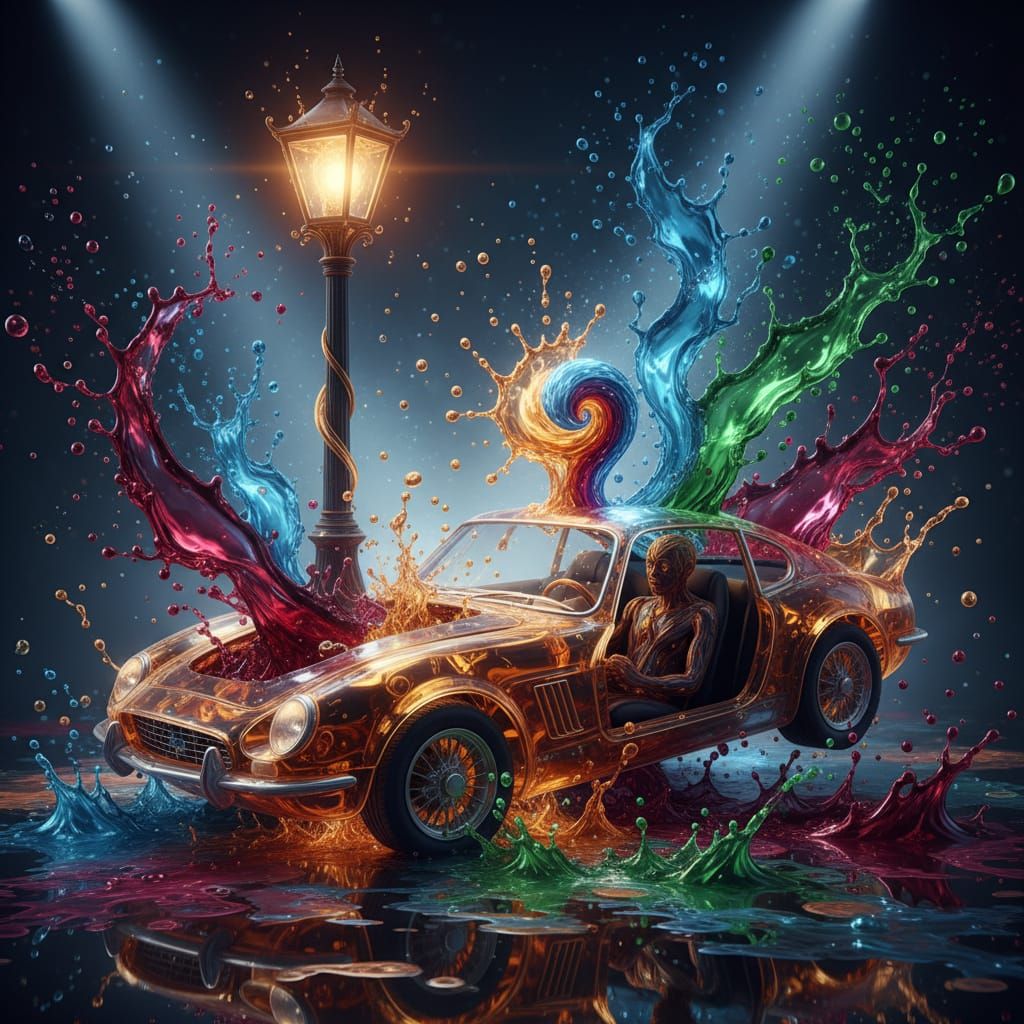 Surreal Liquid Car Crash in Dynamic Motion