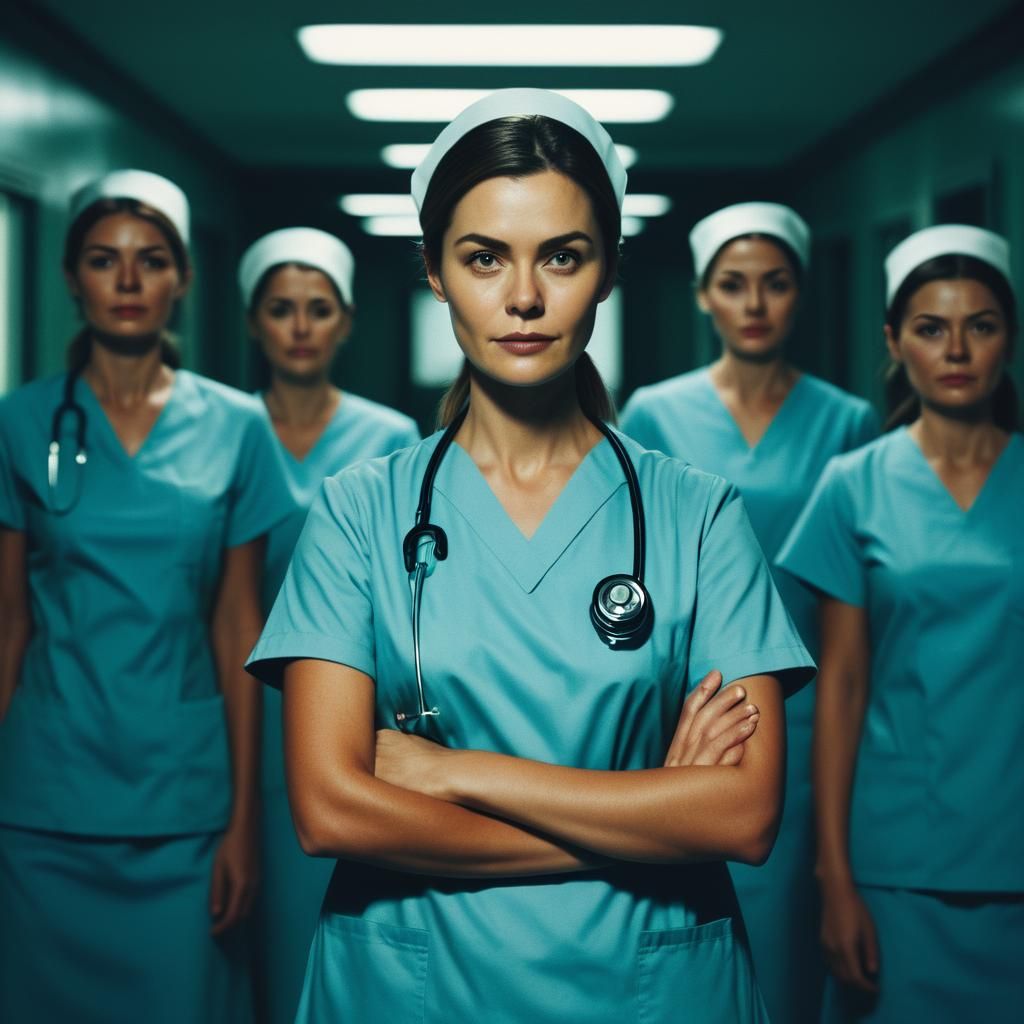Heroic Nurse Leading Her Team in Film Still