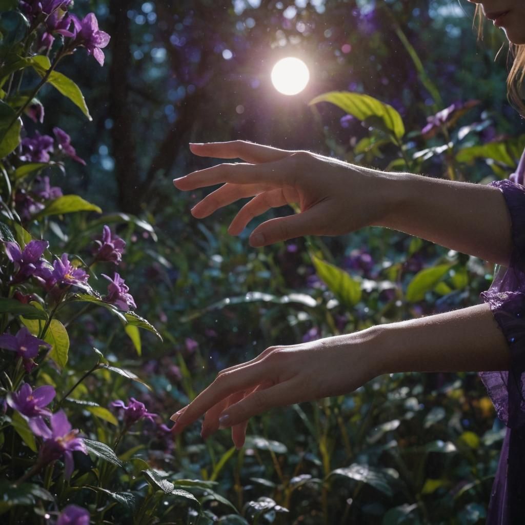 Romantic Moonlit Garden Hand Holding, Photorealistic Film St...