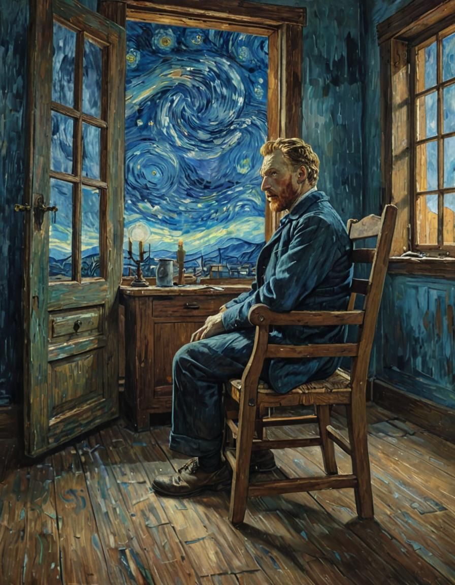 Van Gogh in Asylum Cell: Impressionistic Oil Painting