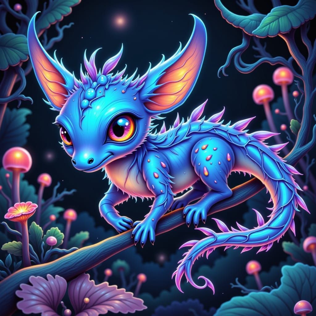 Bioluminescent Creature in Lush Alien Forest