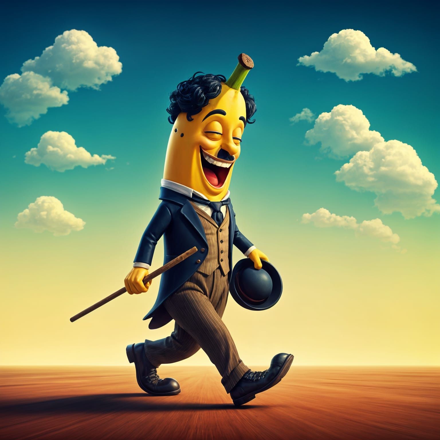 Laughing Banana Chaplin Strolls Across the Street in Bright ...