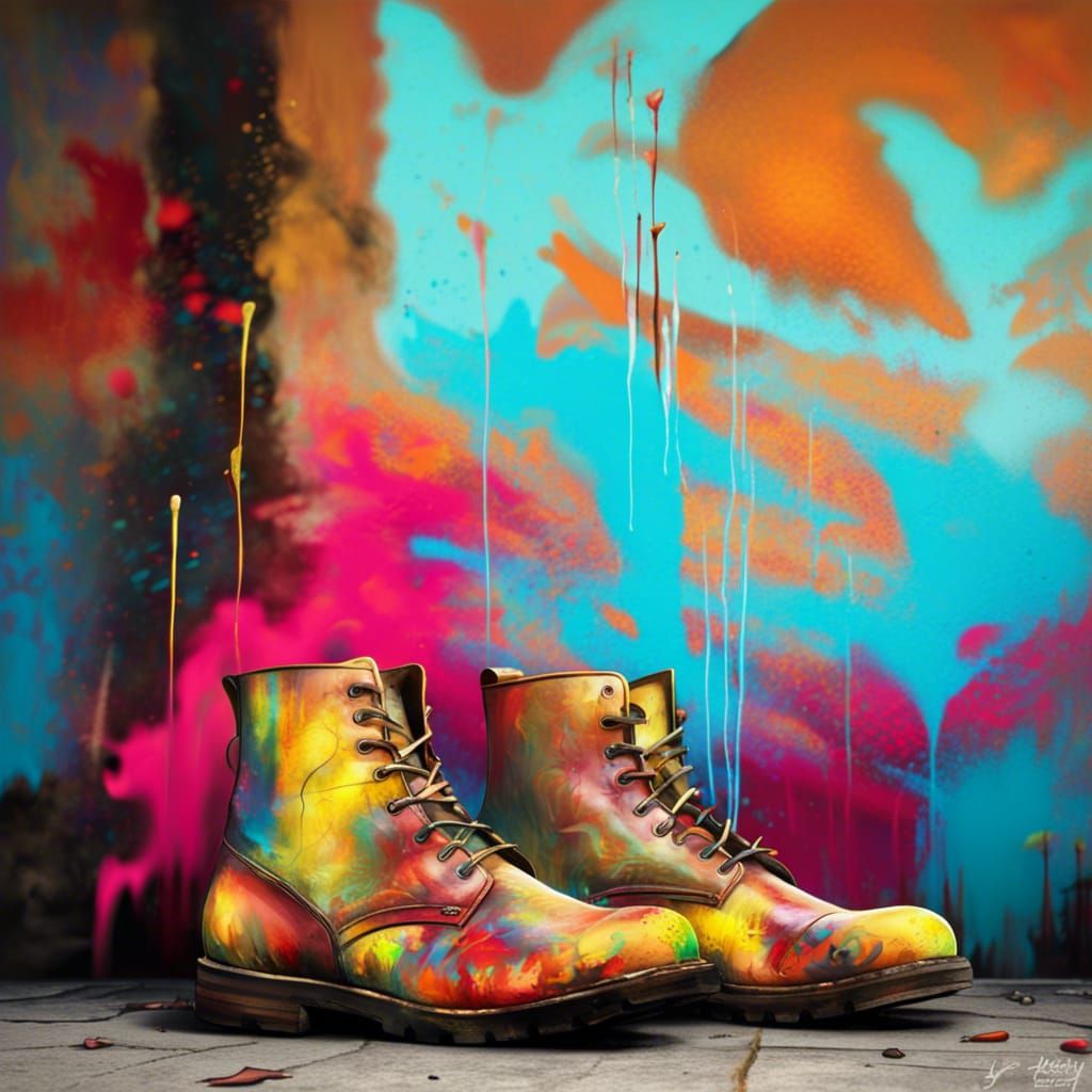 Remended Boots as Colorful Graffiti Digital Art