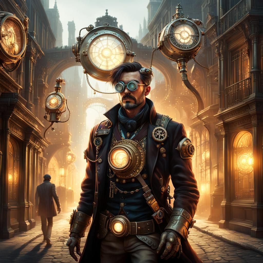 Steampunk Man in City of Escaping Souls