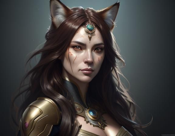 Detailed Portrait of Cat, Dog, Fox, Queen, and Girl