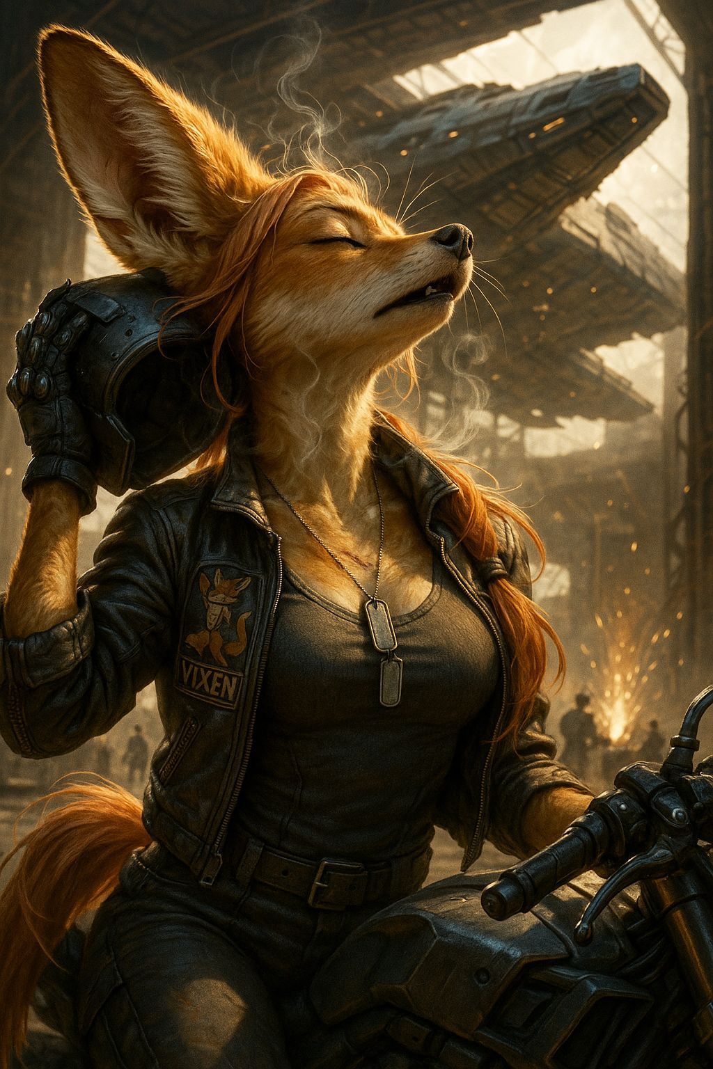Furry Fox Vixen Arrives at Spaceship Hangar