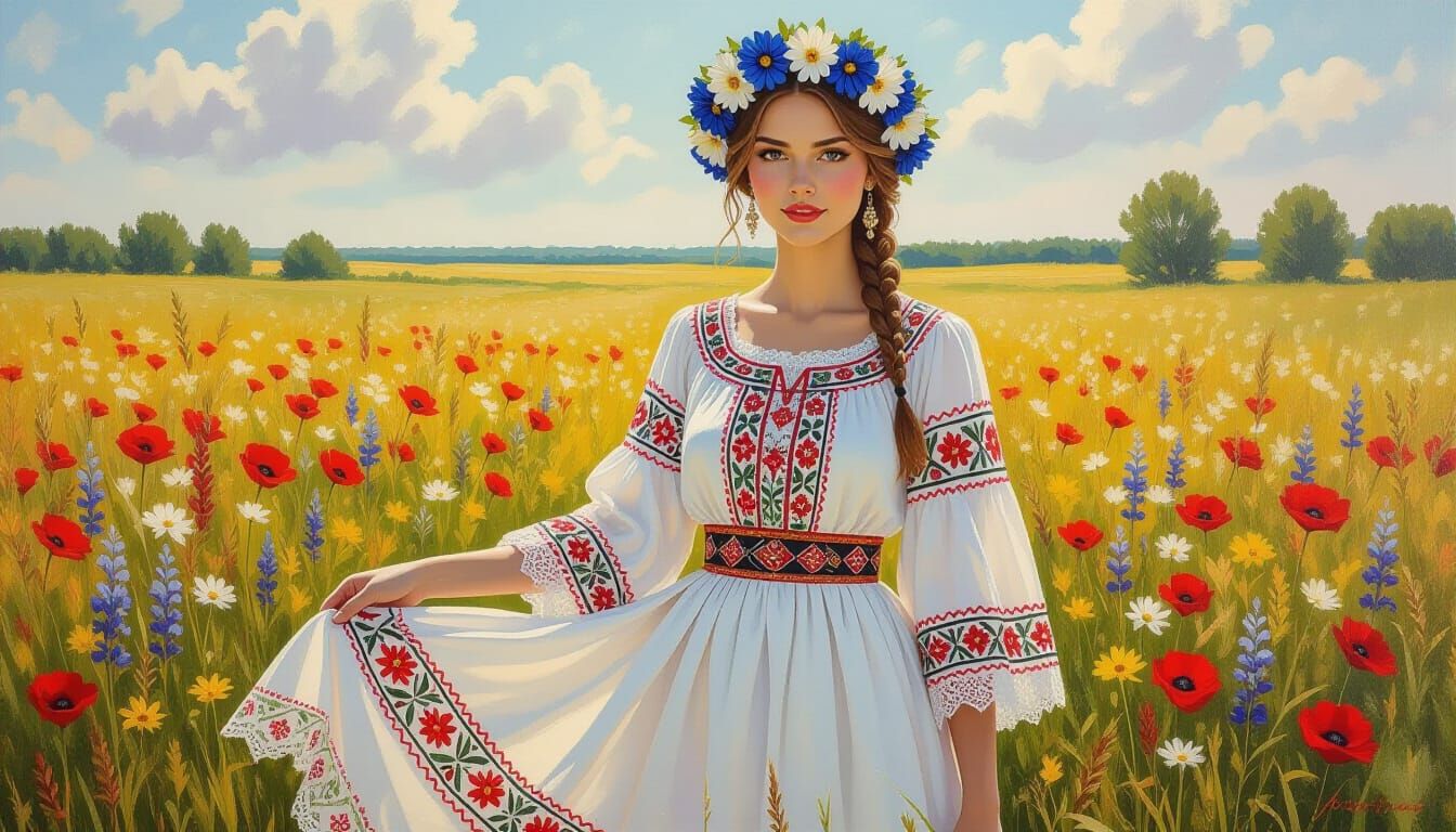 Woman in Ukrainian Dress in Expressionist Impasto Style