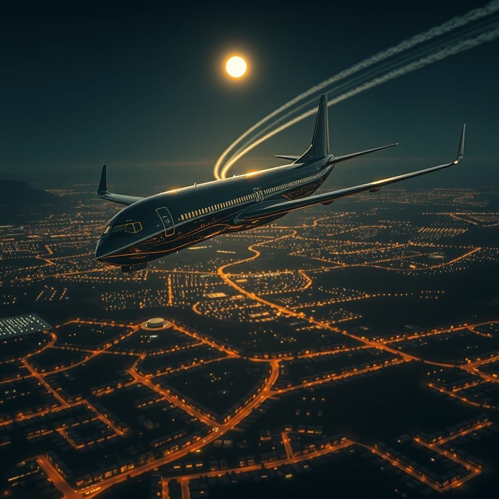 Night Flight Over City Lights in Futuristic Style