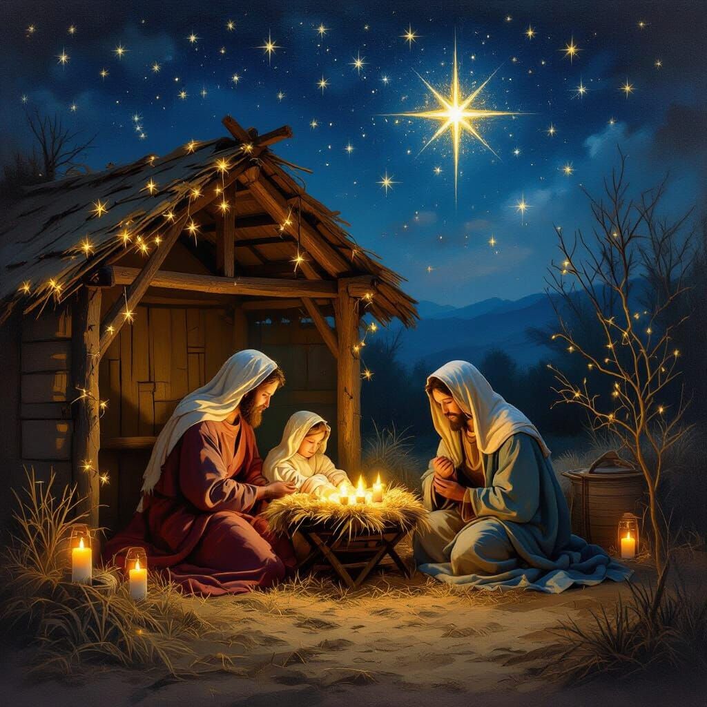 Ancient and Modern Nativity Scenes in Oil Painting Style