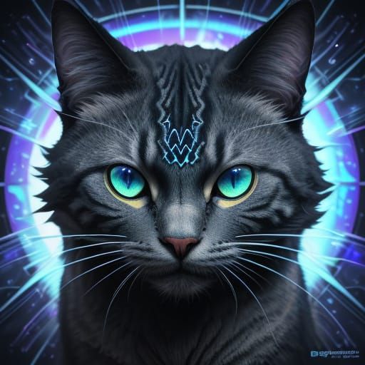 Futuristic Cat in Vibrant Fractal Patterns