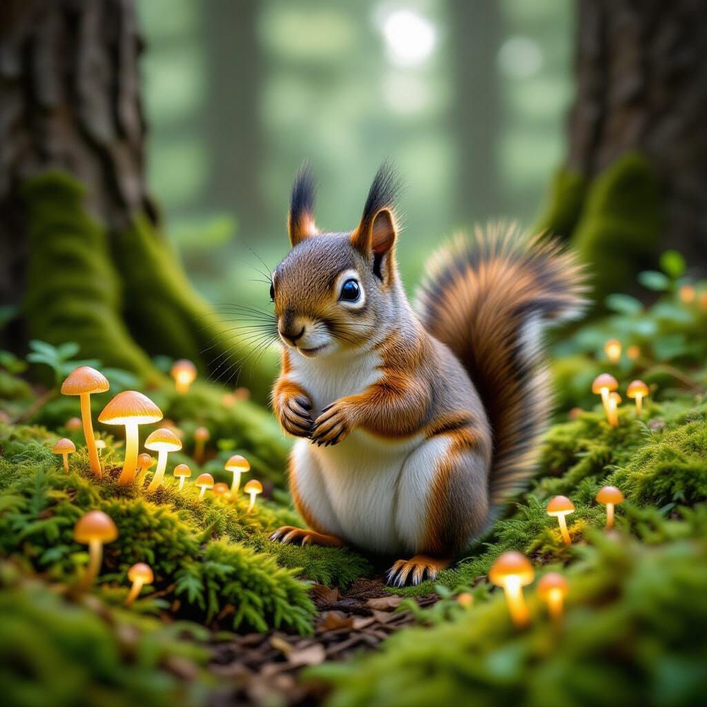 Glowing Mushrooms and Mischievous Squirrel