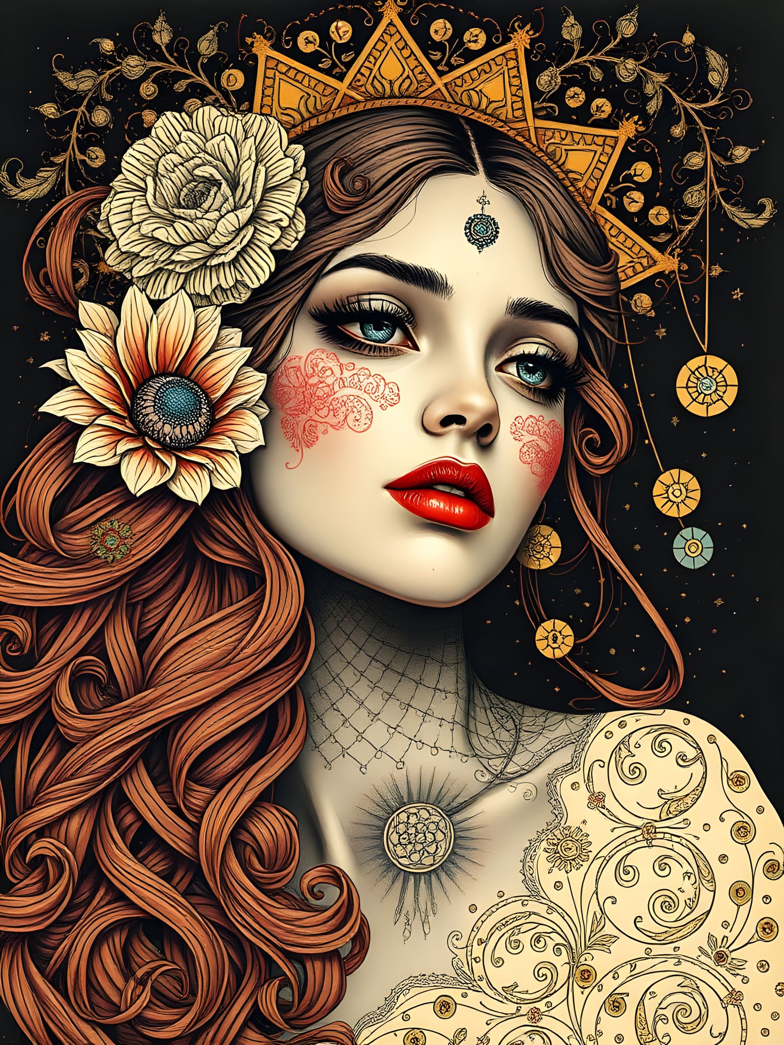 Cosmic Queen in Vibrant Stencil Graphics Style