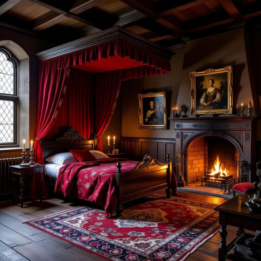 Medieval Bedchamber Interior in Renaissance Style