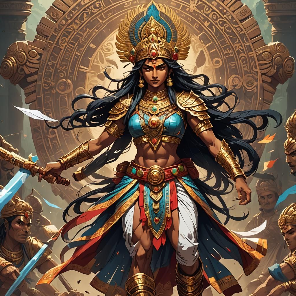 Ancient Indian Deva Warrior in Anime Style