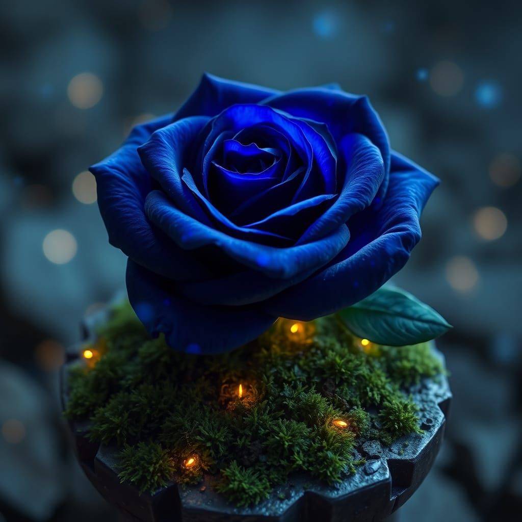 Magical Blue Rose in Dark Fantasy Style