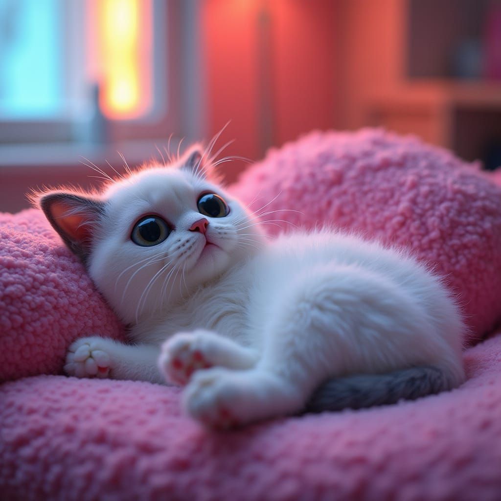 Seal Point Ragdoll Cat in Neon Home