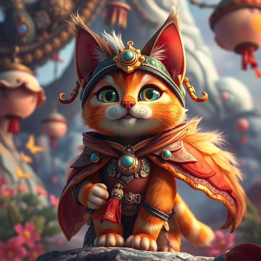 Cartoon Cat in Fantasy Landscape, Matte Painting