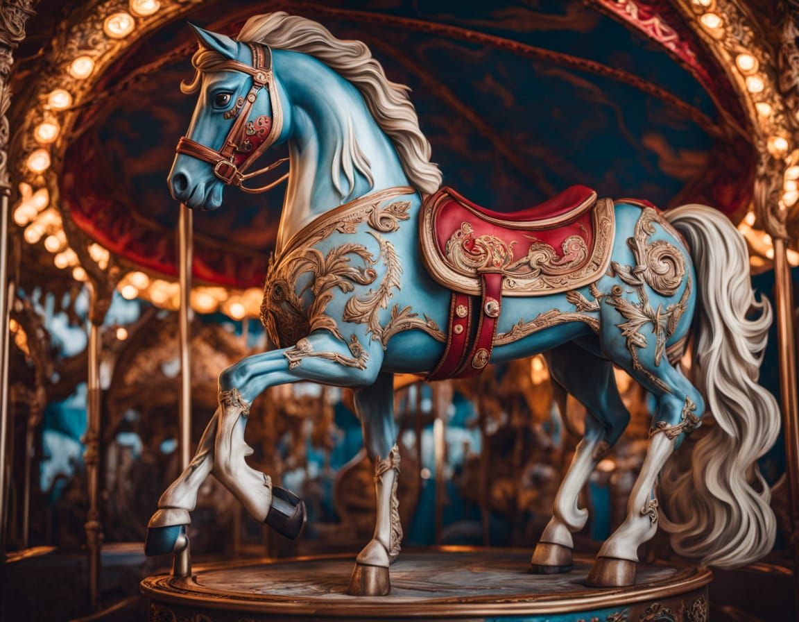 Carousel Horse in Collapsing Merry-Go-Round Digital Painting