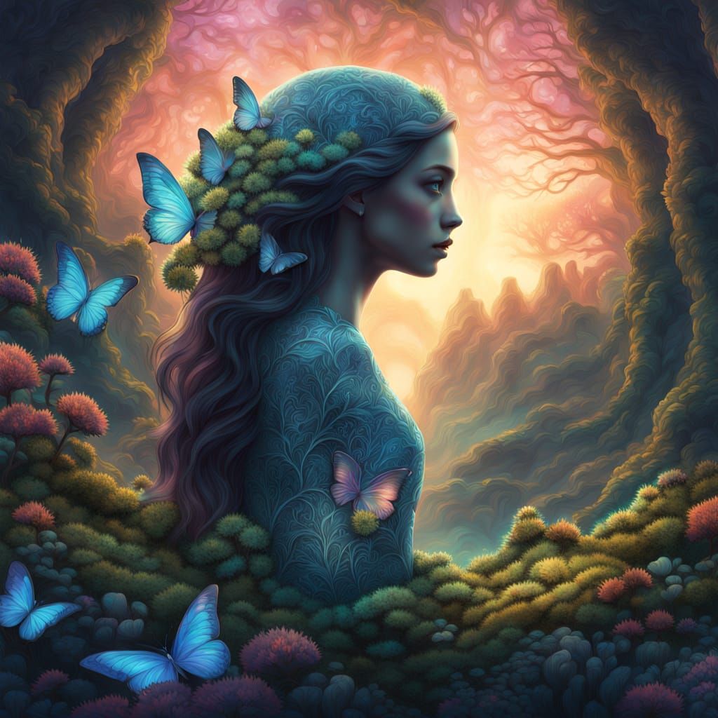 Surreal Bio Art Collage of Woman with Broken Heart