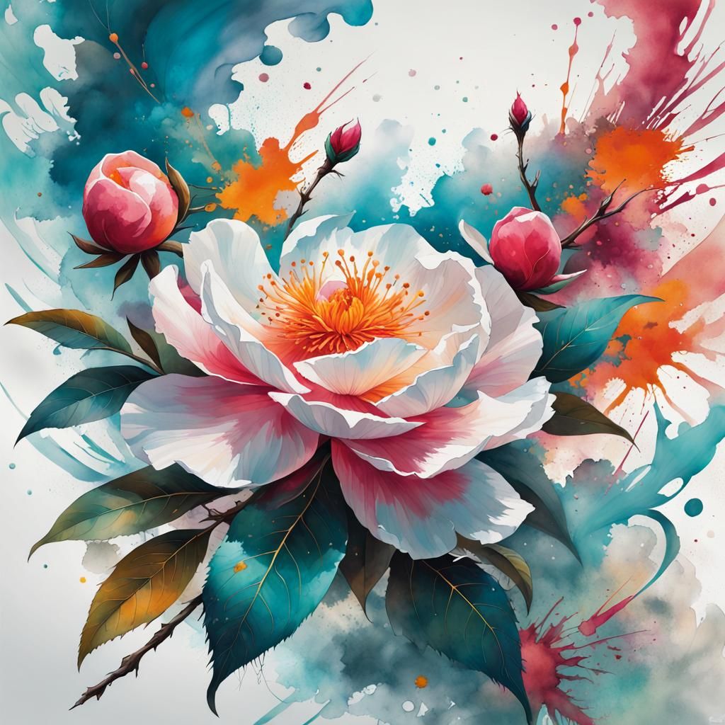 Flying Camellias: Watercolour Expression of Freedom