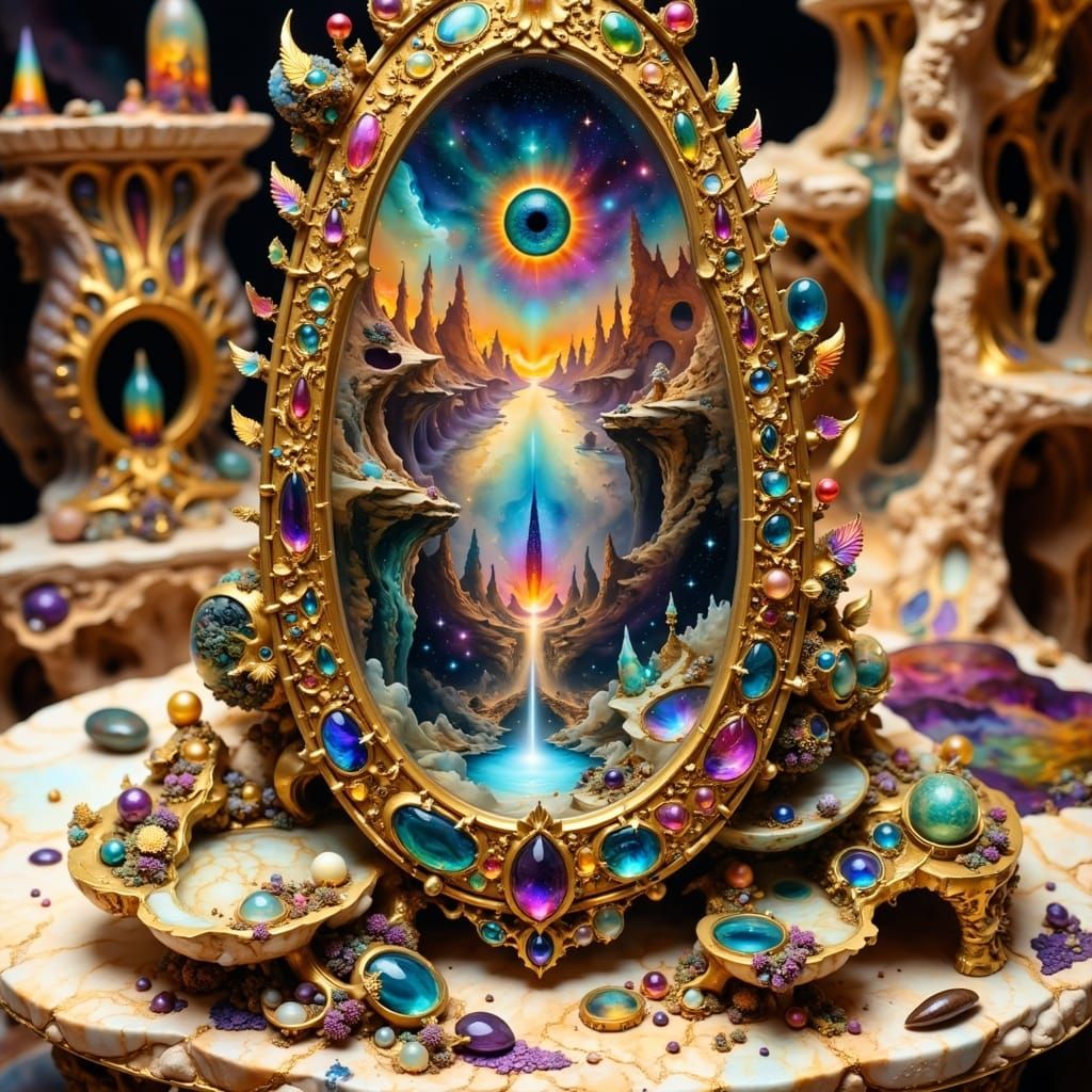 Surreal, Mystical World in Lavish Mirror Frame