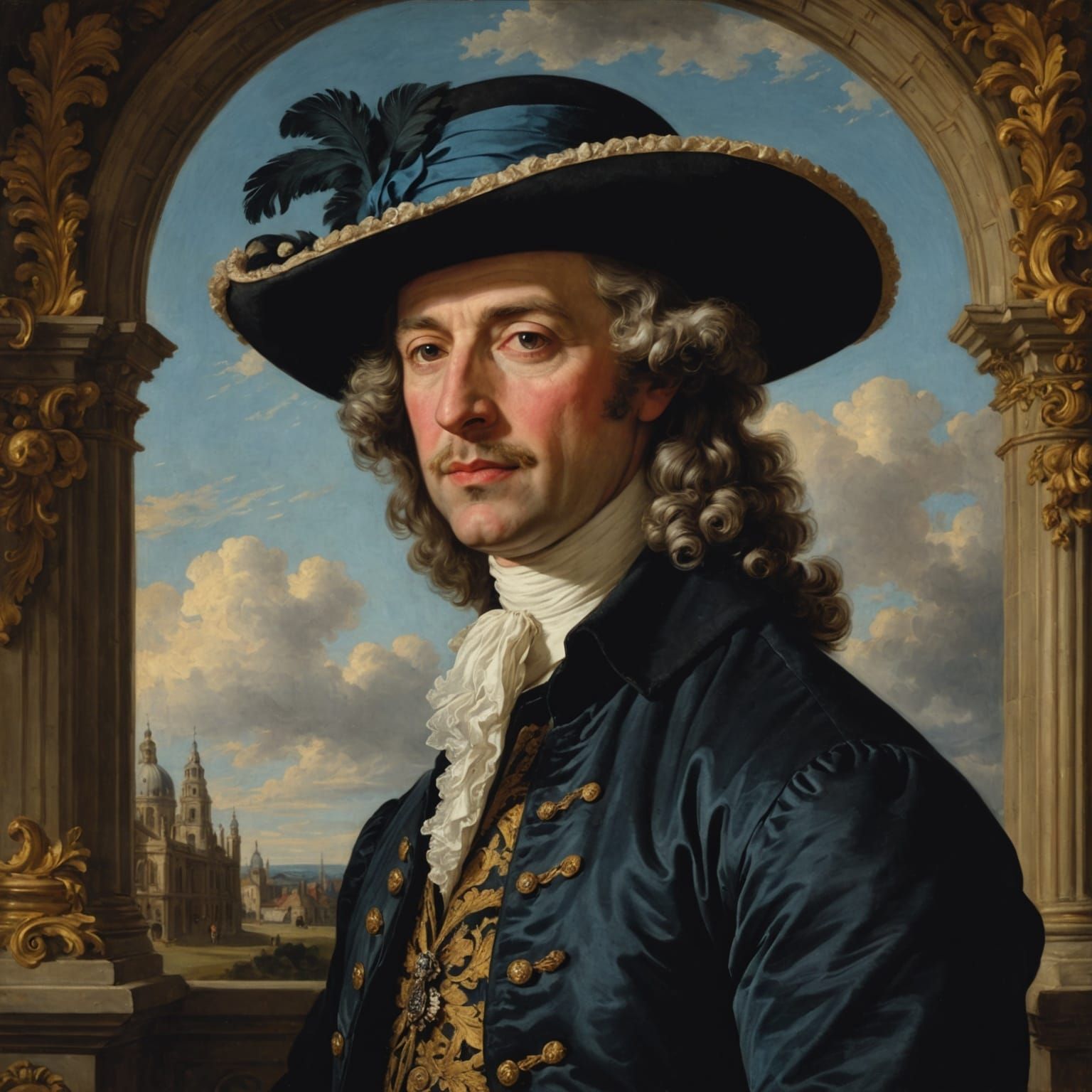 English Gentleman in Baroque Hat Portrait