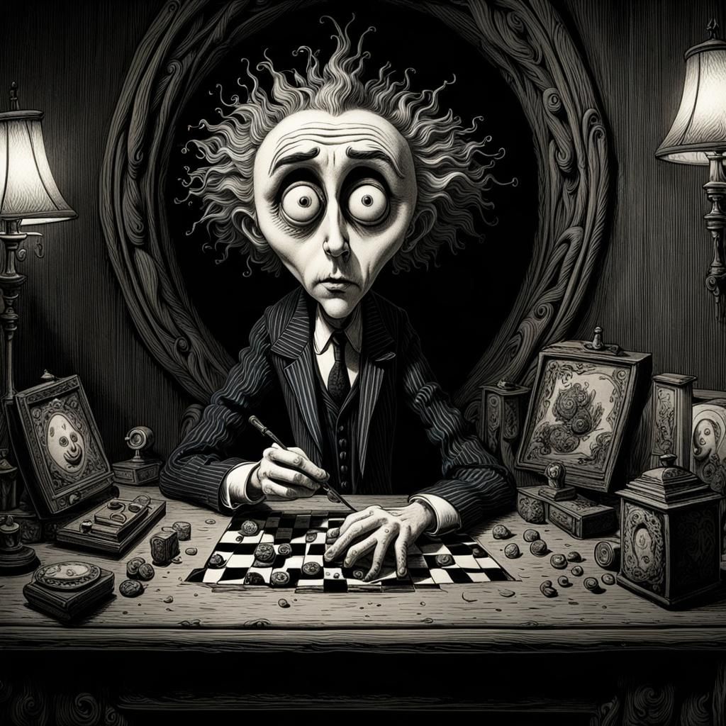 Nervous Fidgety Character in Gothic Horror Style