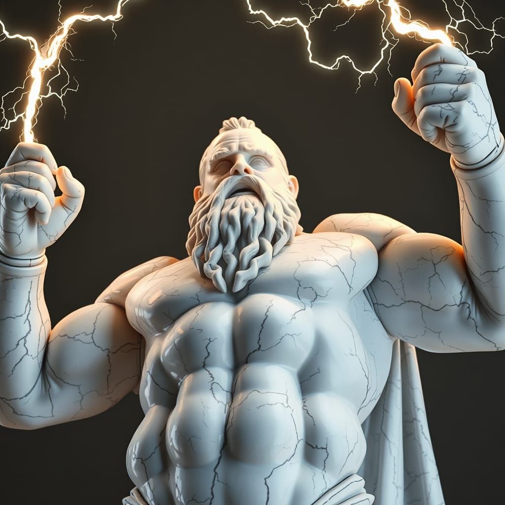 Marble Golem Holding Lightning Bolts