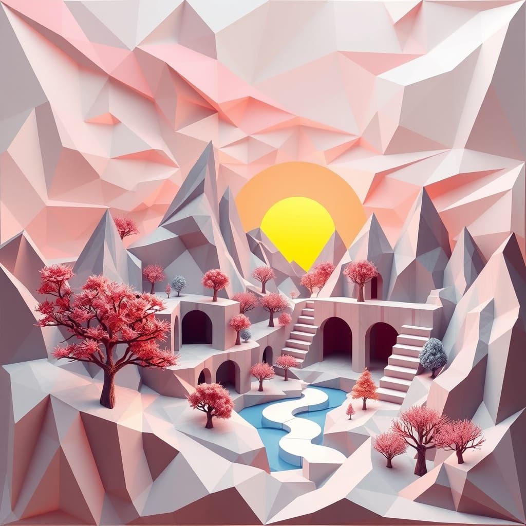 Low Poly Escher Origami Dreamscape