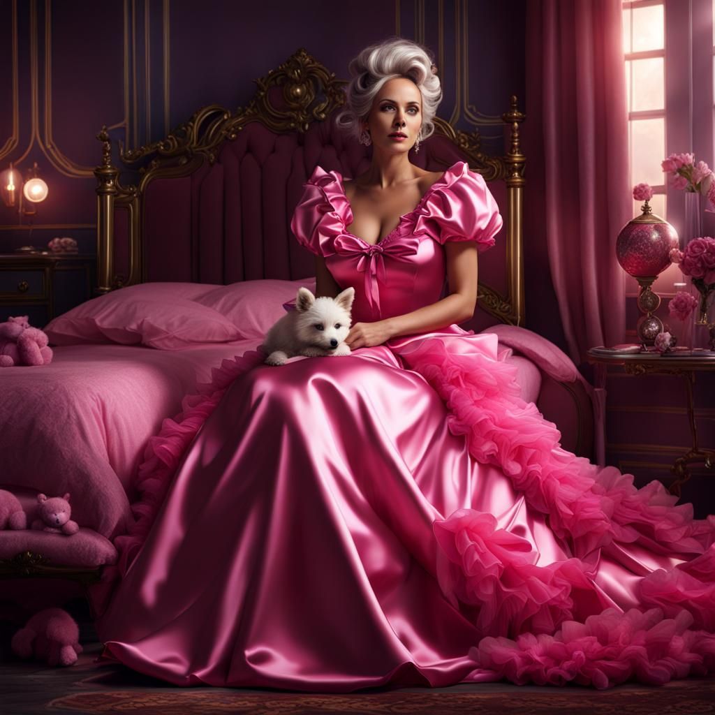 Grimdark Lady in Pink Satin: Photorealistic Art