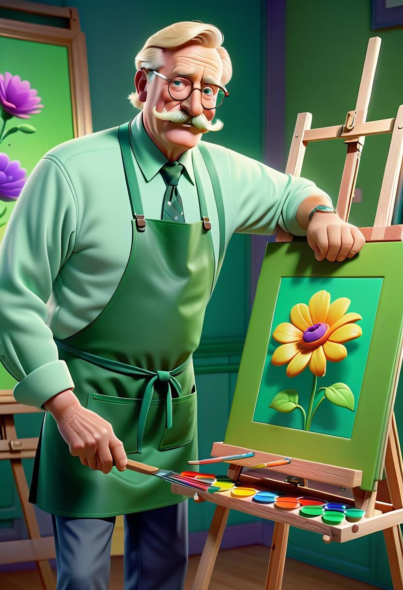 Pixar-Style Portrait of a Man by Easel