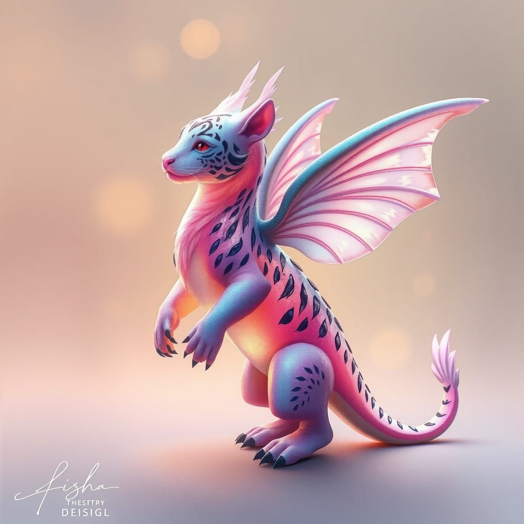 Enchanted Fairy Dragon Tiger with Iridescent Scales and Deli...