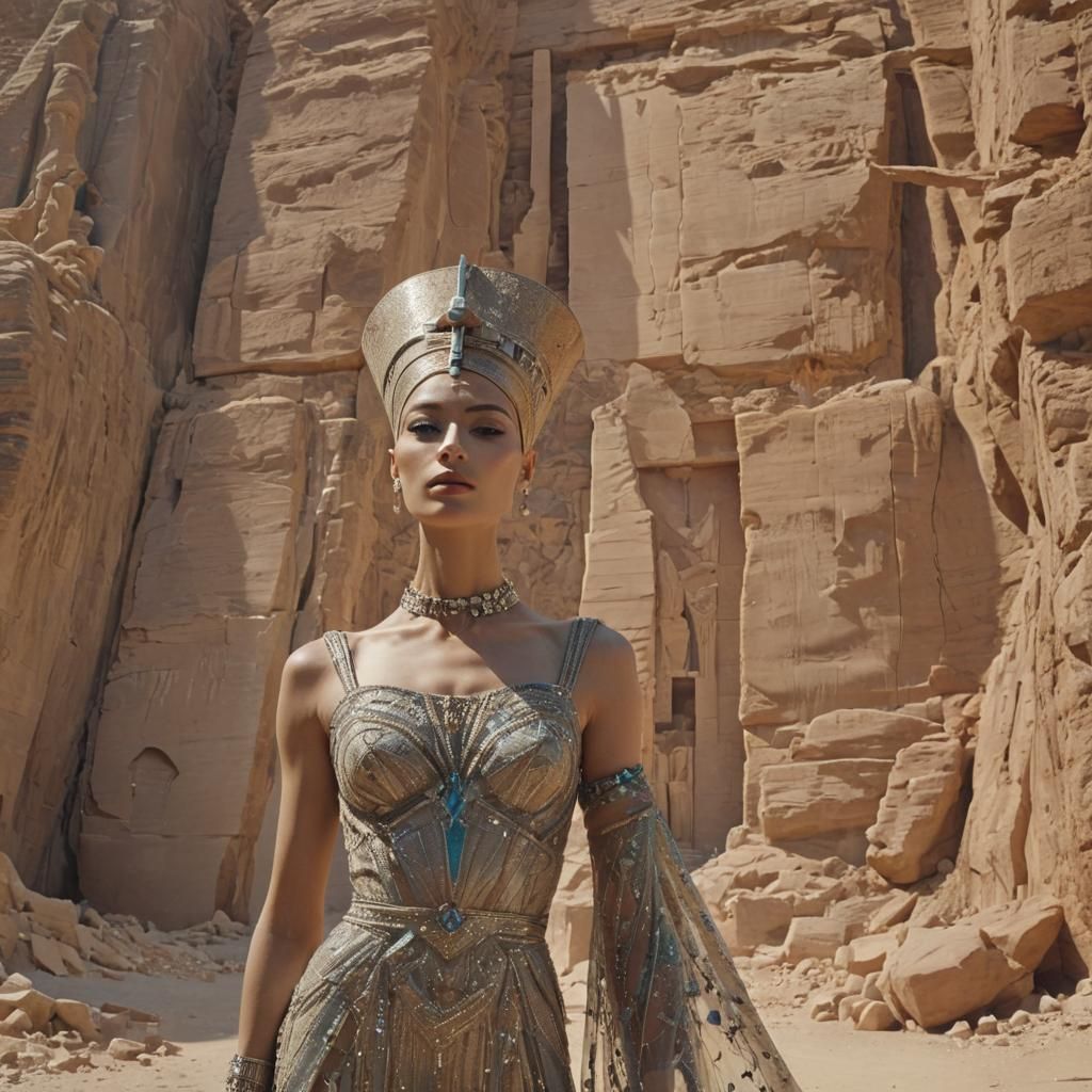 Nefertiti in Gown, Art Nouveau Style Landscape