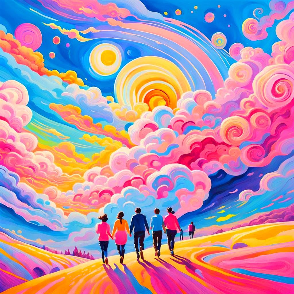 Vibrant Candyland Wonderland with Gouache Swirls