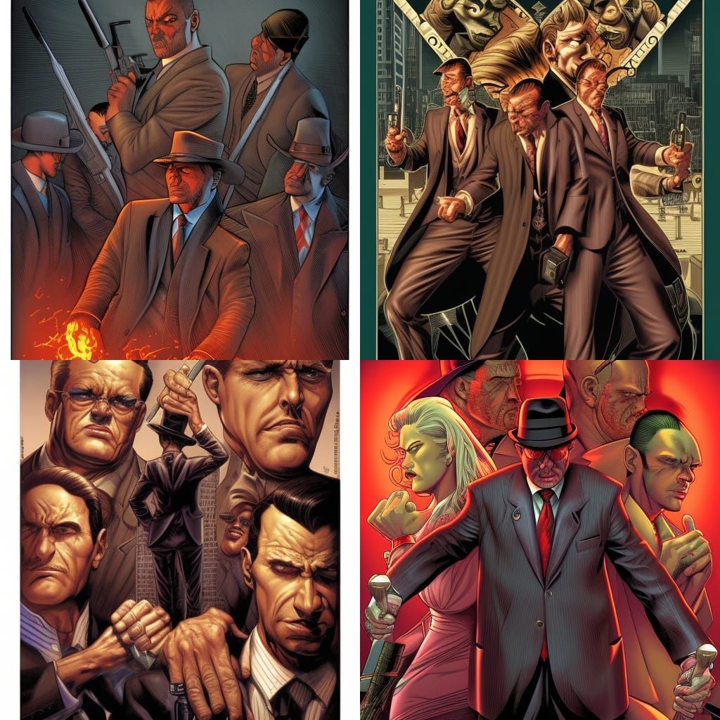 Mafia Scene in Comic Book Art Style
