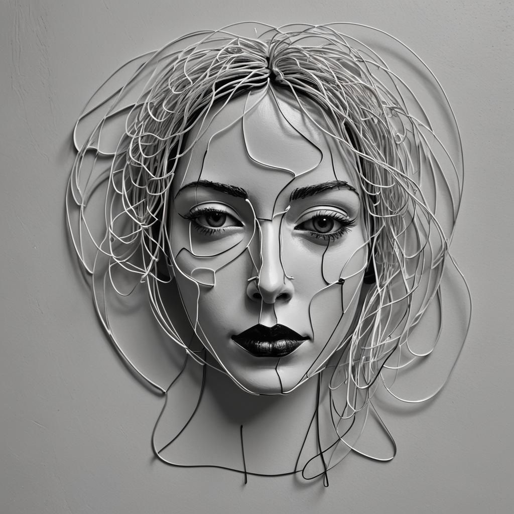 Minimalist Wire Portrait in Black and White