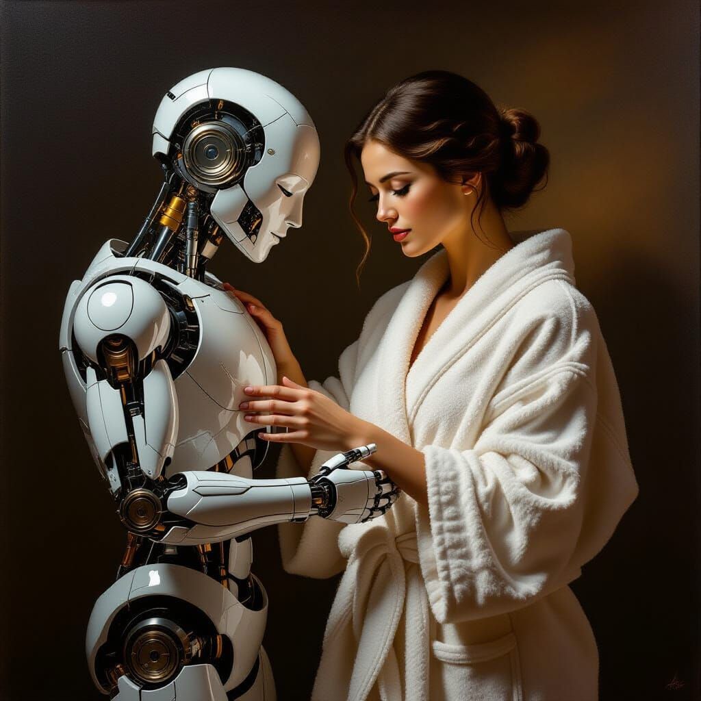 Robot Assists Woman Undressing in Michelangelo Style