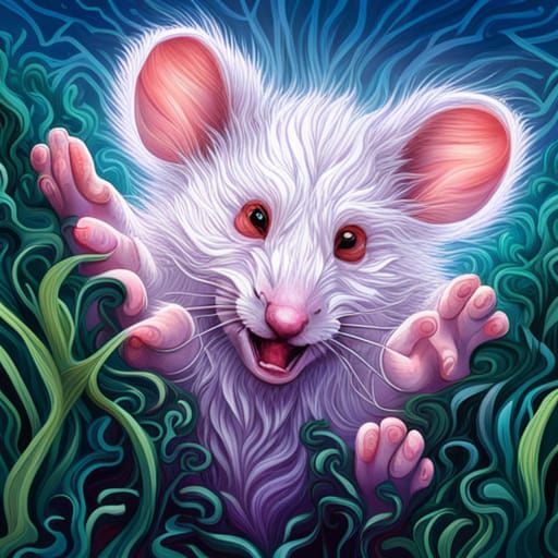 Albino Mouse Portrait in Cosmic Geometric Style
