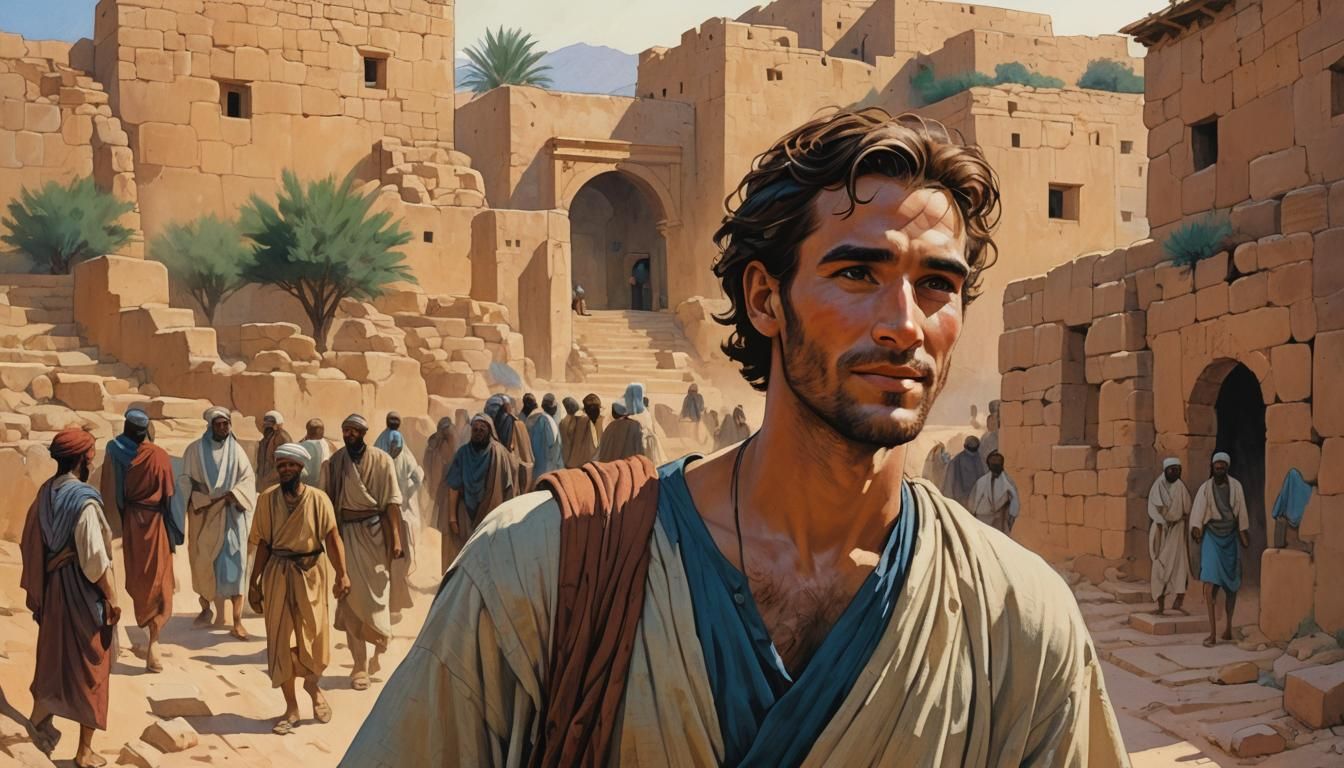Handsome Man Walking Away in Ancient Israel